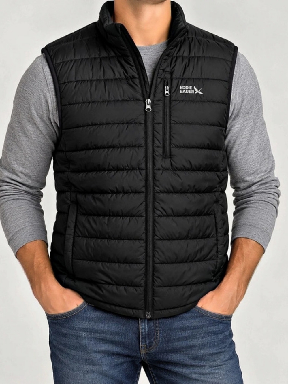 Eddie Bauer Men’s Black Quilted Puffer Vest Full Zip Size M